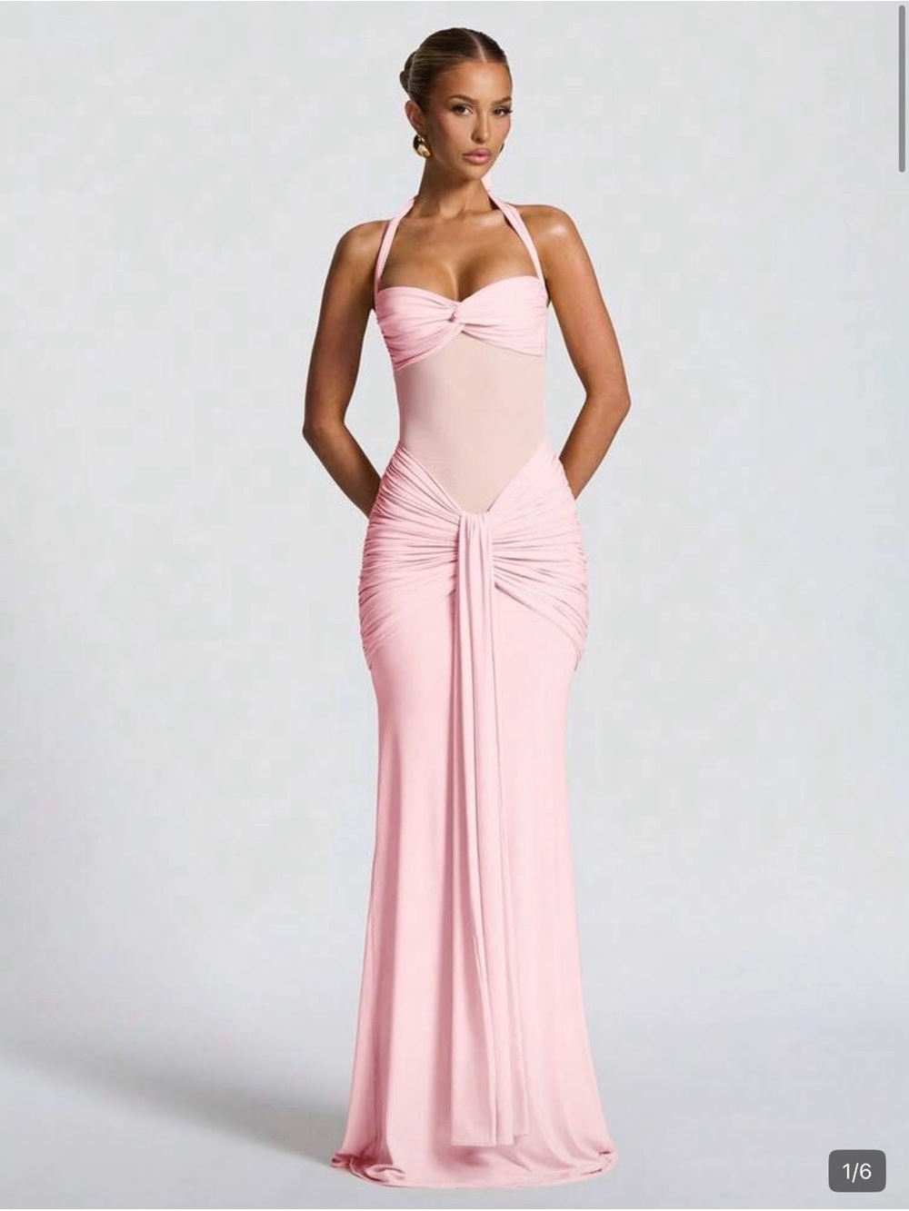 SHEIN Light Pink Halter Ruched Prom Gown
